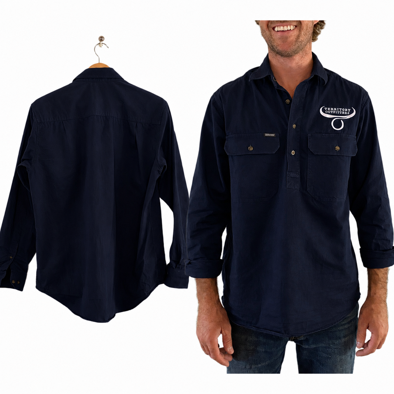 Mens long sleeve work shirt - Navy Blue