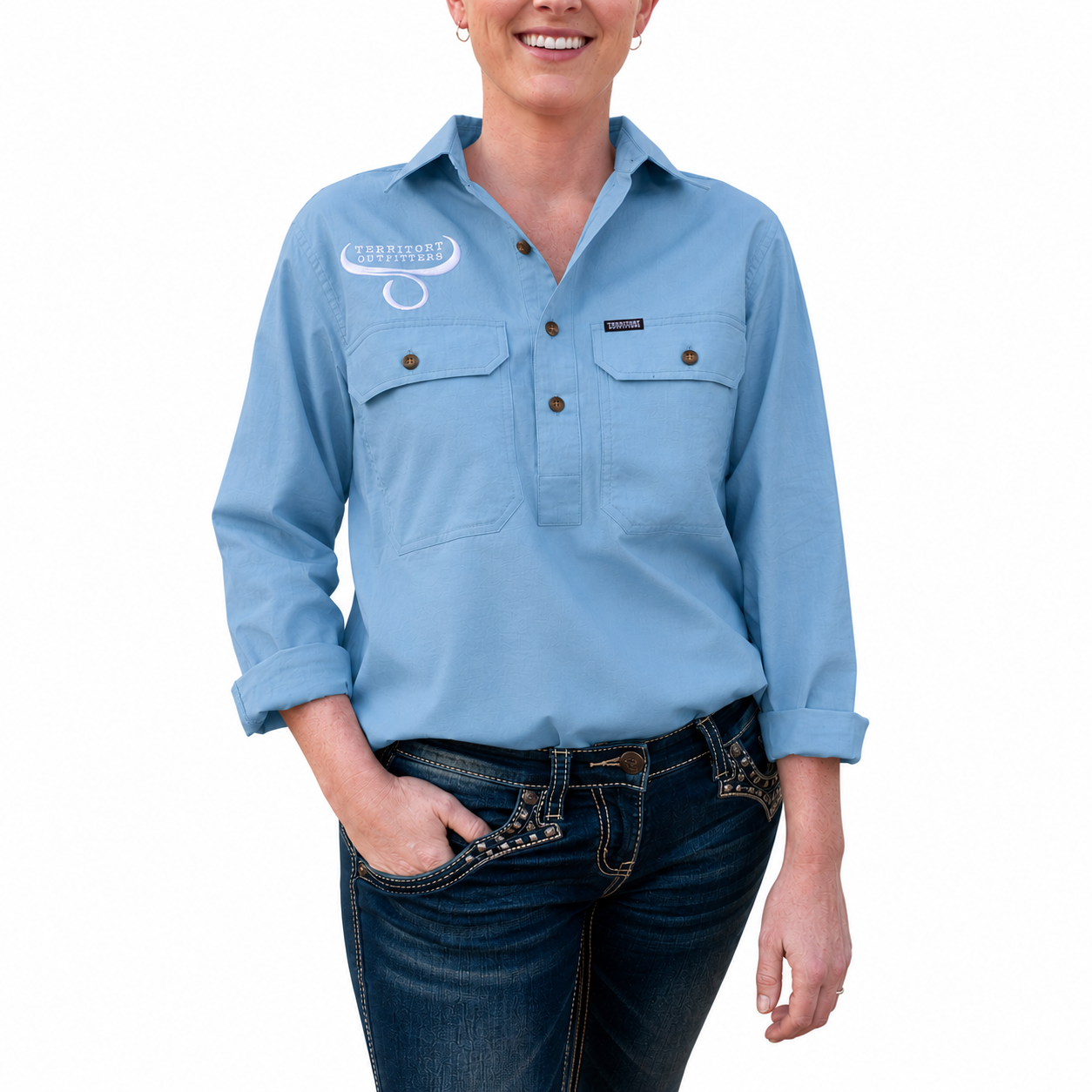 Womens long sleeve work shirt - Light Blue