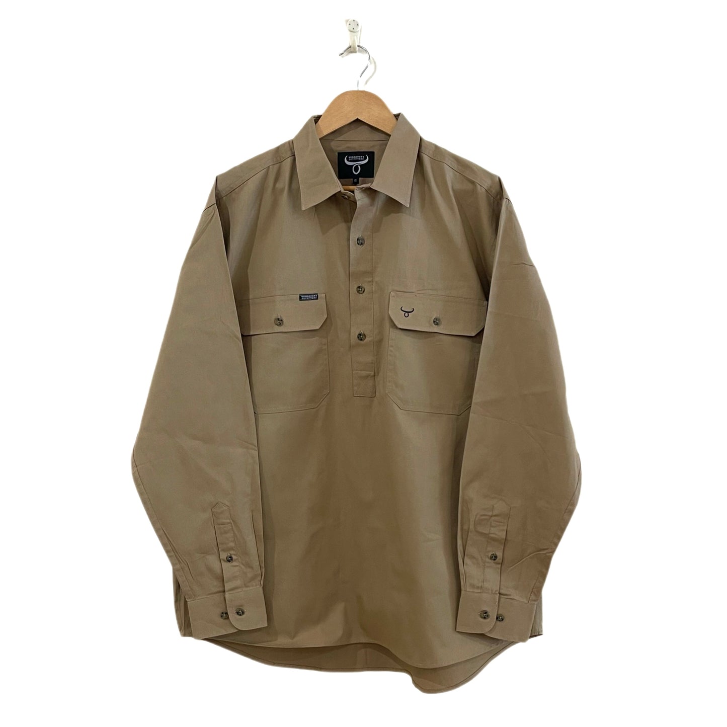 Mens long sleeve work shirt, no logo - Sandy Taupe