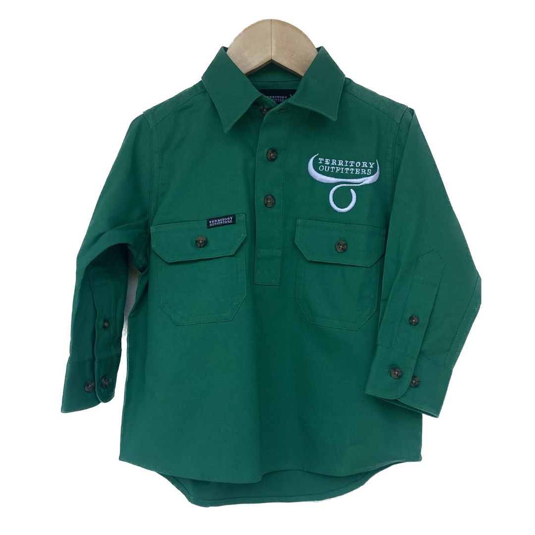 Kids long sleeve work shirt - Forest Green