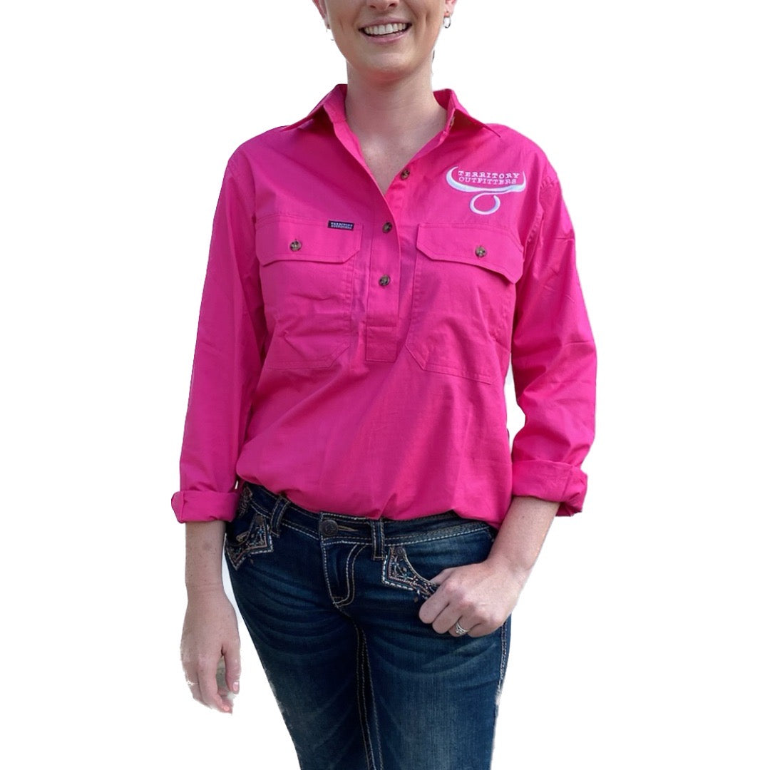 Womens long sleeve work shirt - Hot Pink