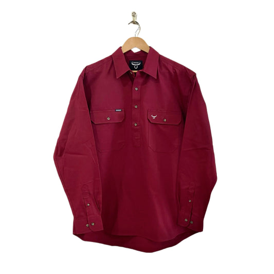 Mens long sleeve work shirt, no logo - Burgundy