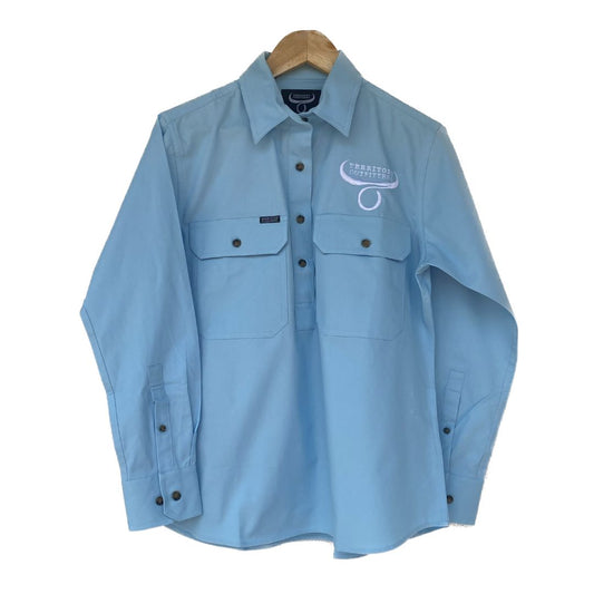 Womens long sleeve work shirt - Aqua Blue