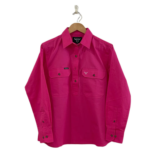 Womens long sleeve work shirt, no logo - Hot Pink