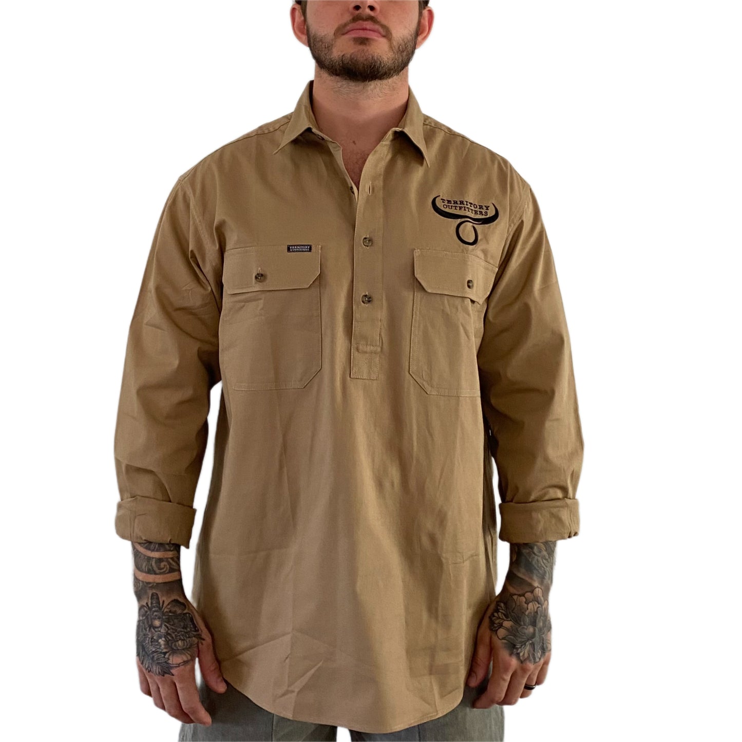 Mens long sleeve work shirt - Sandy Taupe